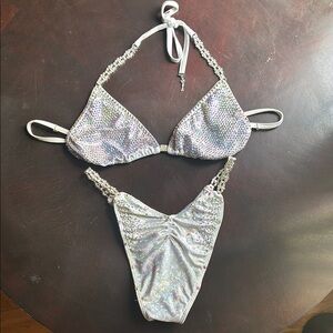 Angel Competition Bikini Figure – Holographic White w/ Crystal + Light Rose
